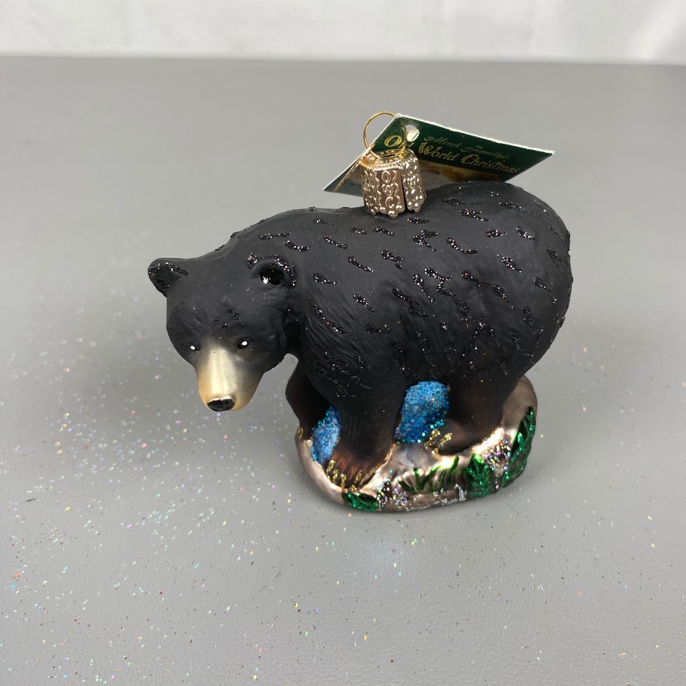 2005 Old World Christmas Black Bear Animal Glass Holiday Ornament Merck Family
